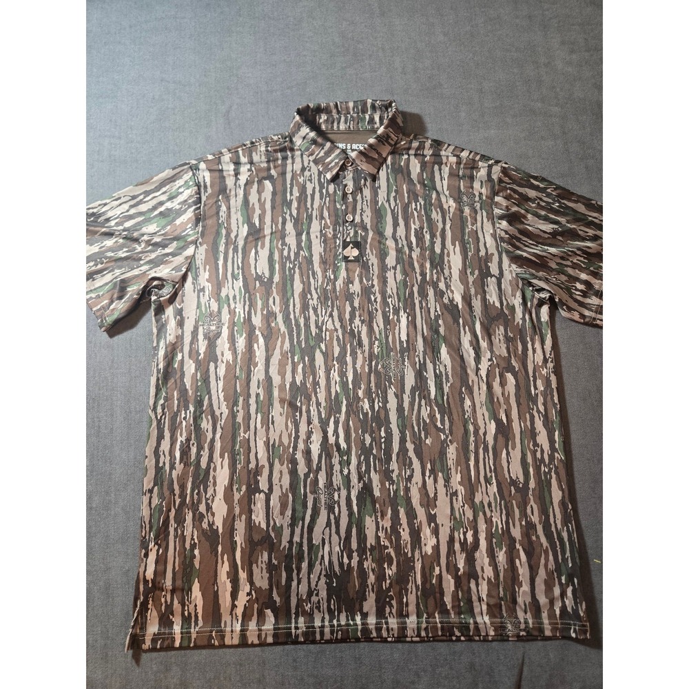Pins and Aces Polo Shirt Mens XXL Real Tree Camo All Over Print Performance Golf